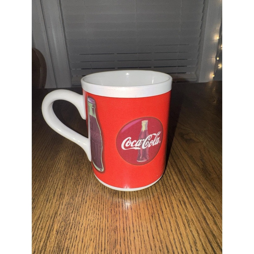Coca Cola Mug-Ceramic Cup Red w/Coke Bottles Vintage 1998 Gibson-Extremely Clean